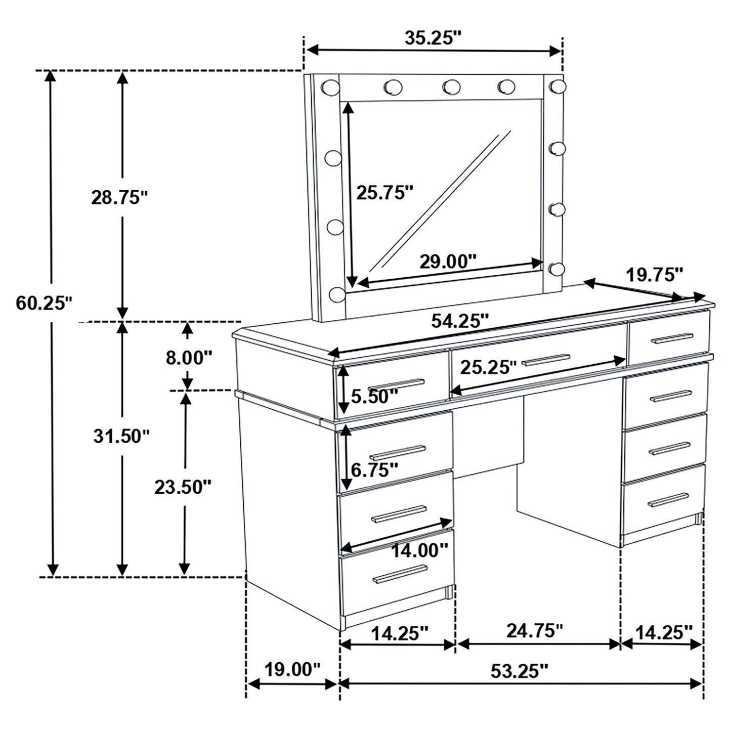 Sarah - 9 Drawer Vanity Desk With Mirror Set - White