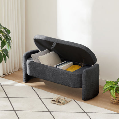 Ottoman Oval Storage Bench, 3D Lamb Fleece Bench With Large Storage Space For The Living Room, Entryway And Bedroom