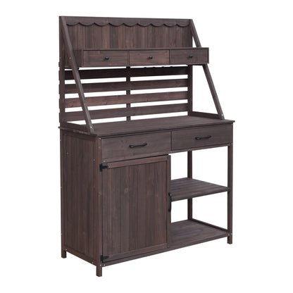 Potting Bench With 5 Drawer Storage And Slatted Back Panel, Garden Workstation - Brown