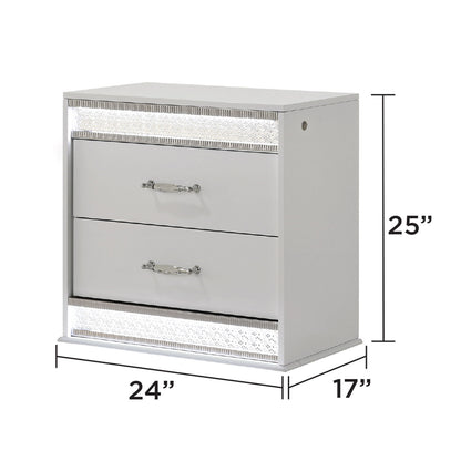 Glam - 2 Drawer Nightstand With LED Lighting - White
