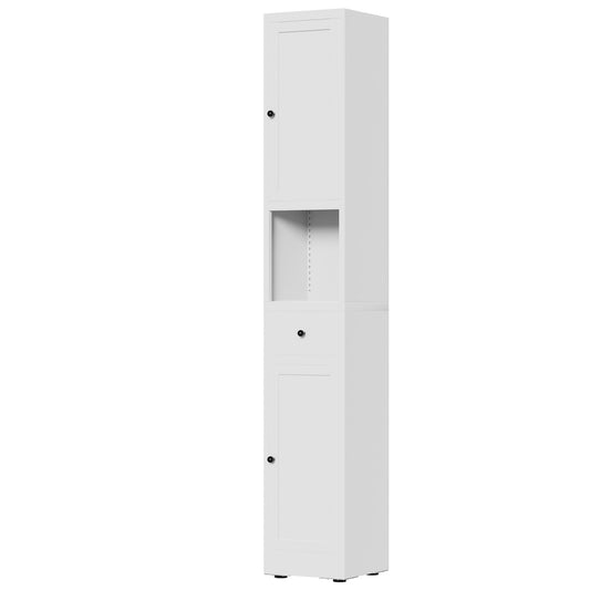 Tall Narrow Bathroom Cabinet With 5-Tier Storage, Adjustable Shelves, Freestanding - White