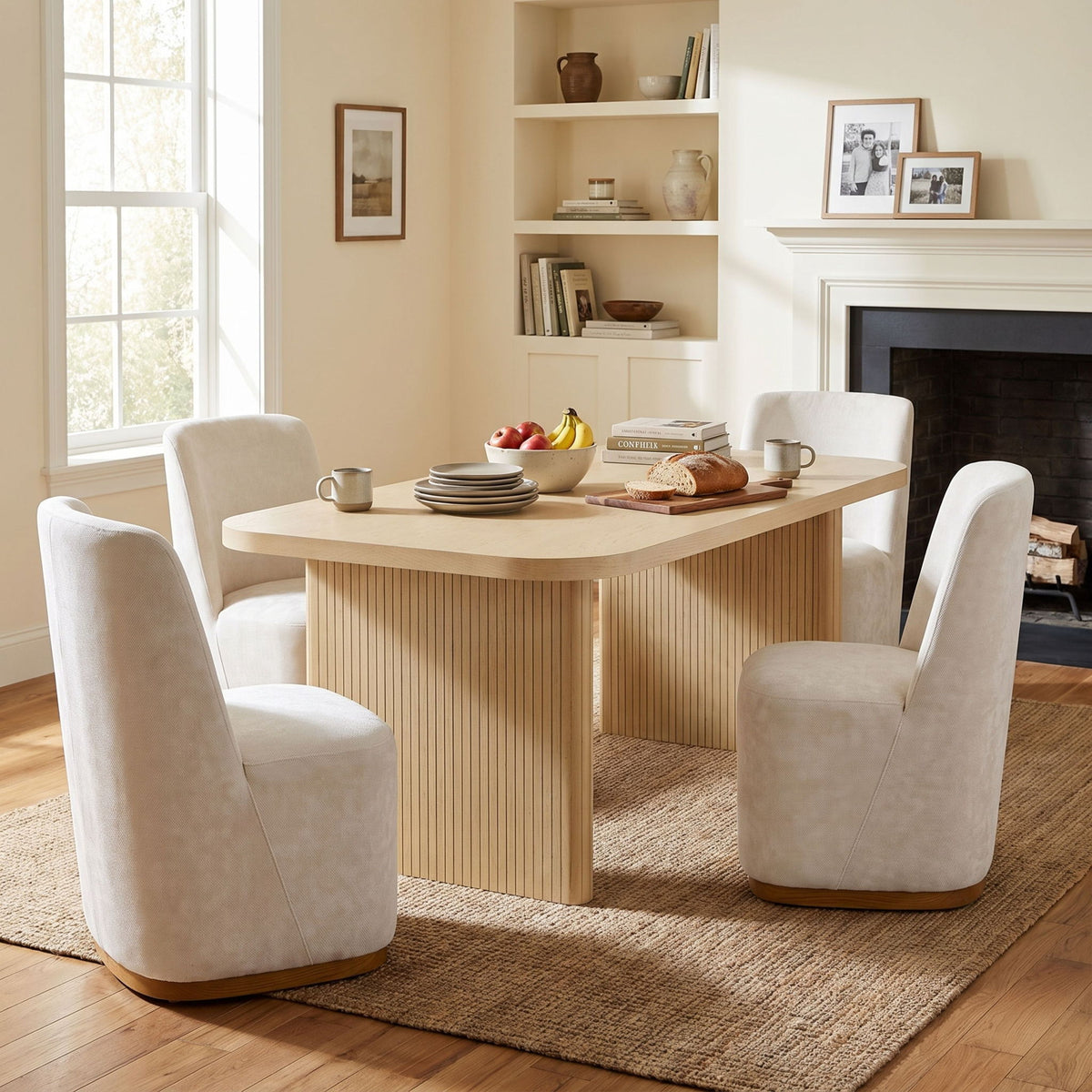 Dining Table Set With 4 Upholstered Dining Chairs