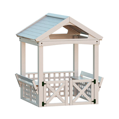 Outdoor Wooden Playhouse With Bench And Door - White