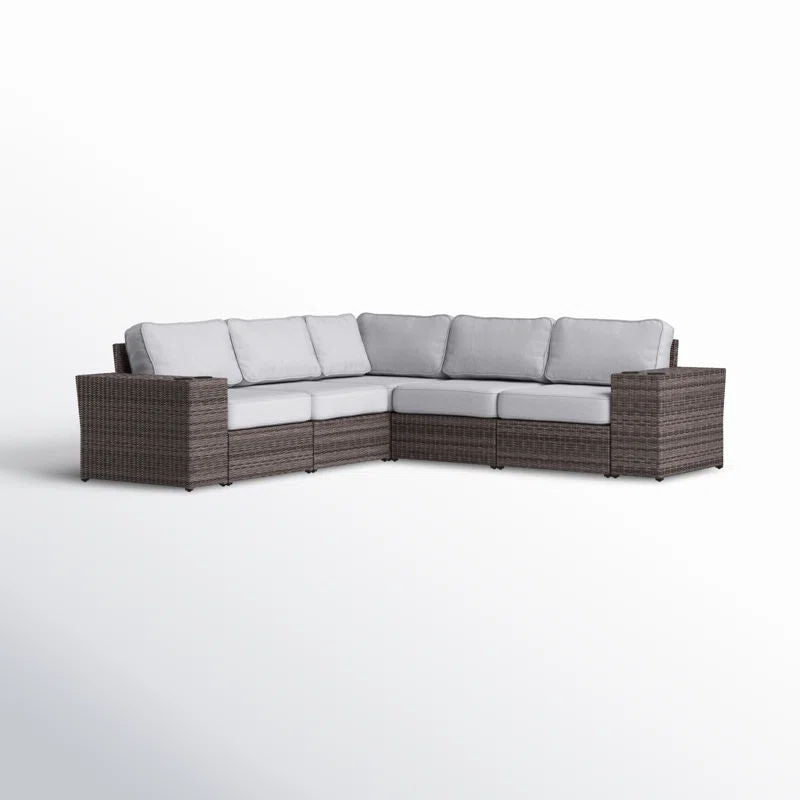 Wide Reversible Outdoor Sectional Sofa With Cushions - Brown / Gray