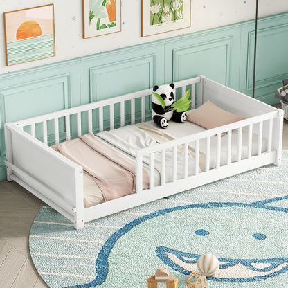 Floor Platform Bed With Built-In Book Storage Rack