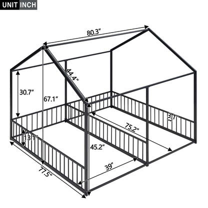 House Platform Beds, 2 Shared Beds, Metal Frame With Guardrails