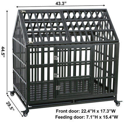 Heavy Duty Dog Cage Pet Crate With Roof - Black