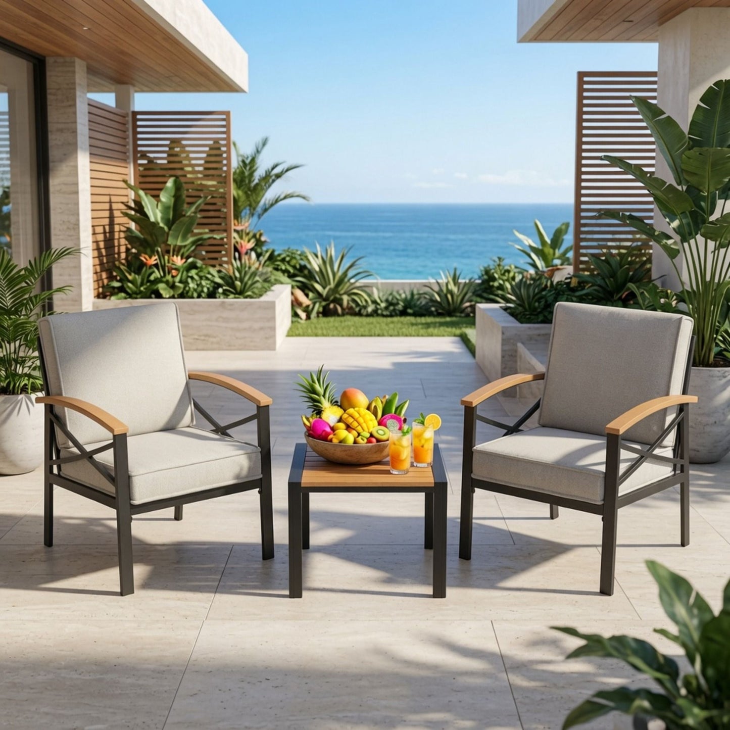 Square Outdoor Patio End Table - Black