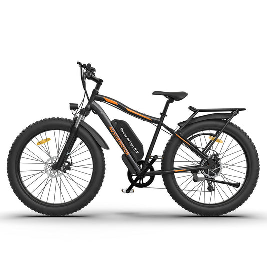 S07 - B 26" 750W Electric Bike Fat Tire P7 48V 12.5Ah Removable Lithium Battery For Adults With Detachable Rear Rack Fender - Black