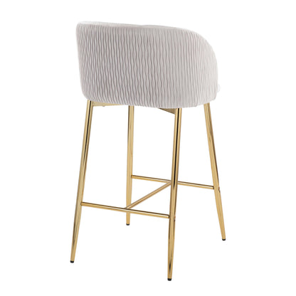 Fran - Pleated Waves Contemporary / Glam Fixed Height Counter Stool (Set of 2)