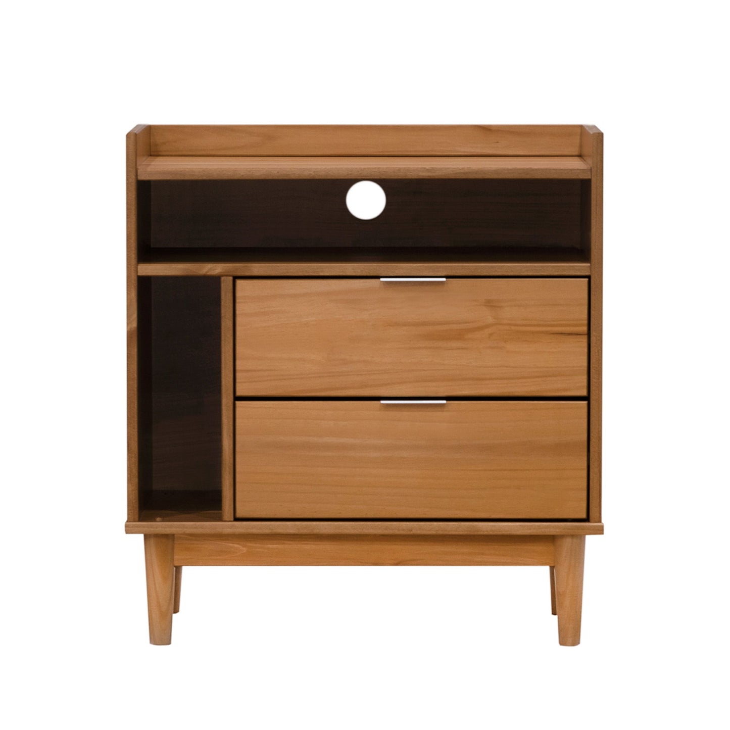 Mid-Century Modern Solid Wood 2 Drawer Gallery Nightstand