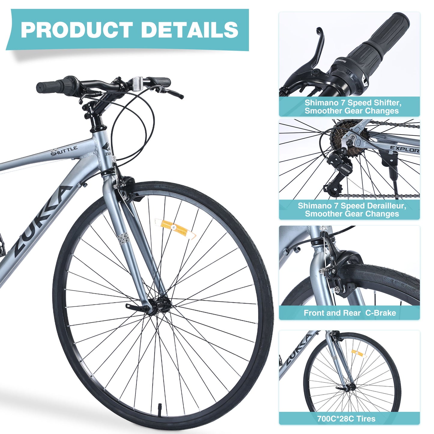 Shimano - 7 Speed Hybrid Bike Aluminum Alloy Frame C-Brake 700C Road Bike For Men Women's City Bicycle