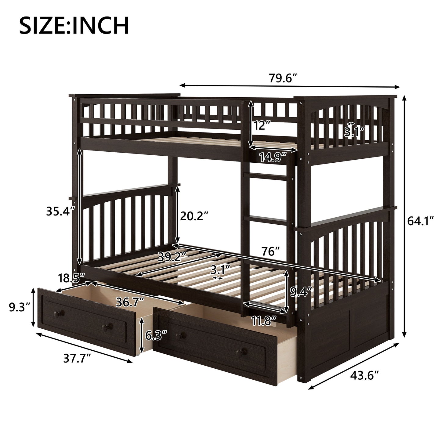 Bunk Bed With Drawers, Convertible Design