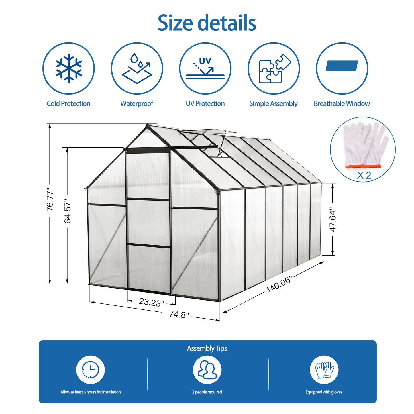 Polycarbonate Greenhouse Raised Base And Anchor Aluminum Heavy Duty Walk-In Greenhouses For Outdoor Backyard In All Season