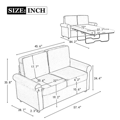 Pull Out Sofa Bed, Sleeper Sofa Bed With Premium Twin Size Mattress Pad, 2 In 1 Pull Out Couch Bed With Two USB Ports For Living Room, Small Apartment