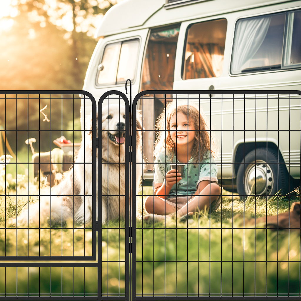 108.27" 16 Panels Heavy Duty Metal Playpen With Door, Dog Fence Pet Exercise Pen For Outdoor - Black