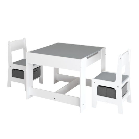 Kids Table And Chair Set, 3 In 1 Activity Table With Storage Drawer For Toddlers Drawing, Reading, Crafts, 2 In 1 Detachable Top - White