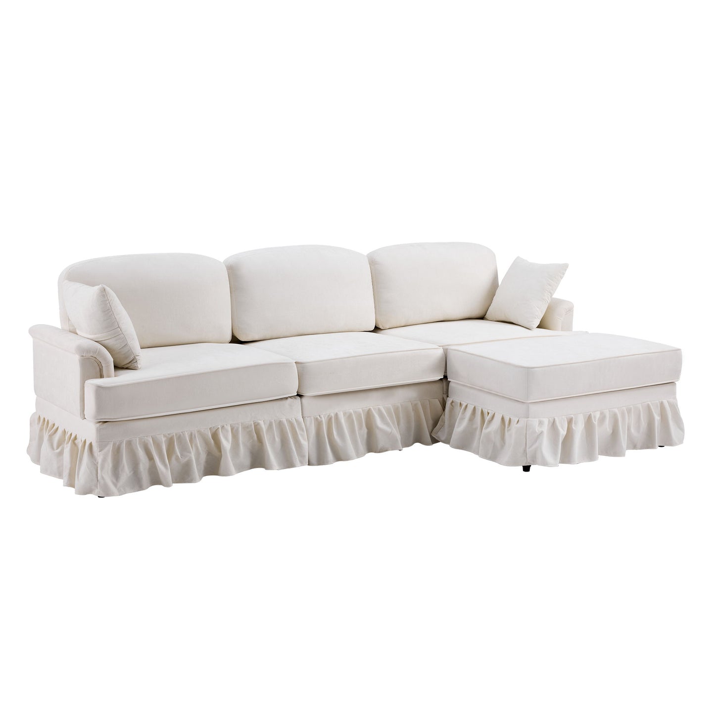 Cloud Sofa With Removable Ruffled Skirt With Ottoman And Flared Arms