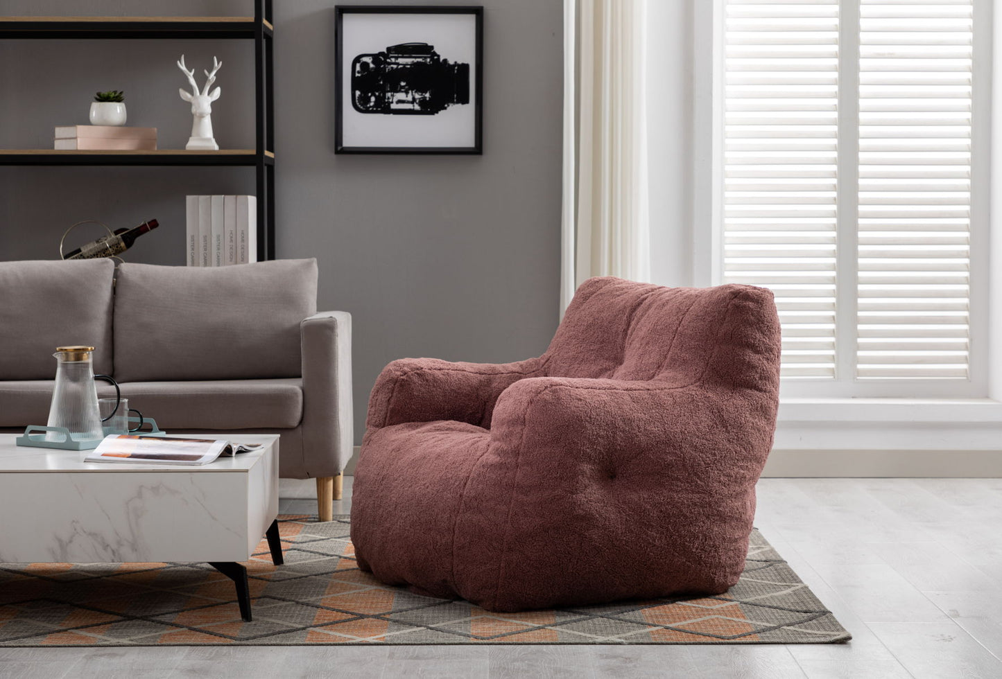 Soft Teddy Fabric Tufted Foam Bean Bag Chair With Teddy Fabric