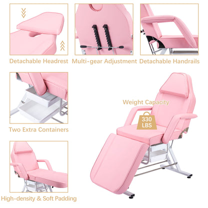 72.8" Massage Salon Tattoo Chair With Two Trays Esthetician Bed With Hydraulic Stool, Multi-Purpose 3-Section Facial Bed Table, Adjustable Beauty Barber Spa Beauty Equipment