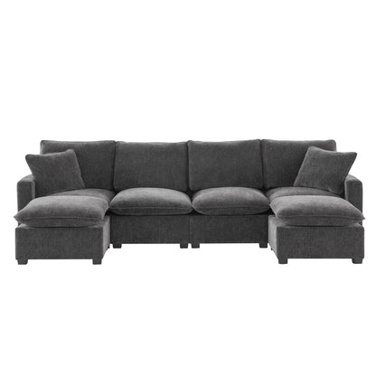 Modern U-Shape Modular Sofa, 6 Seat Chenille Sectional Couch Set With 2 Pillows Included, Freely Combinable Indoor Funiture For Living Room, Apartment, Office