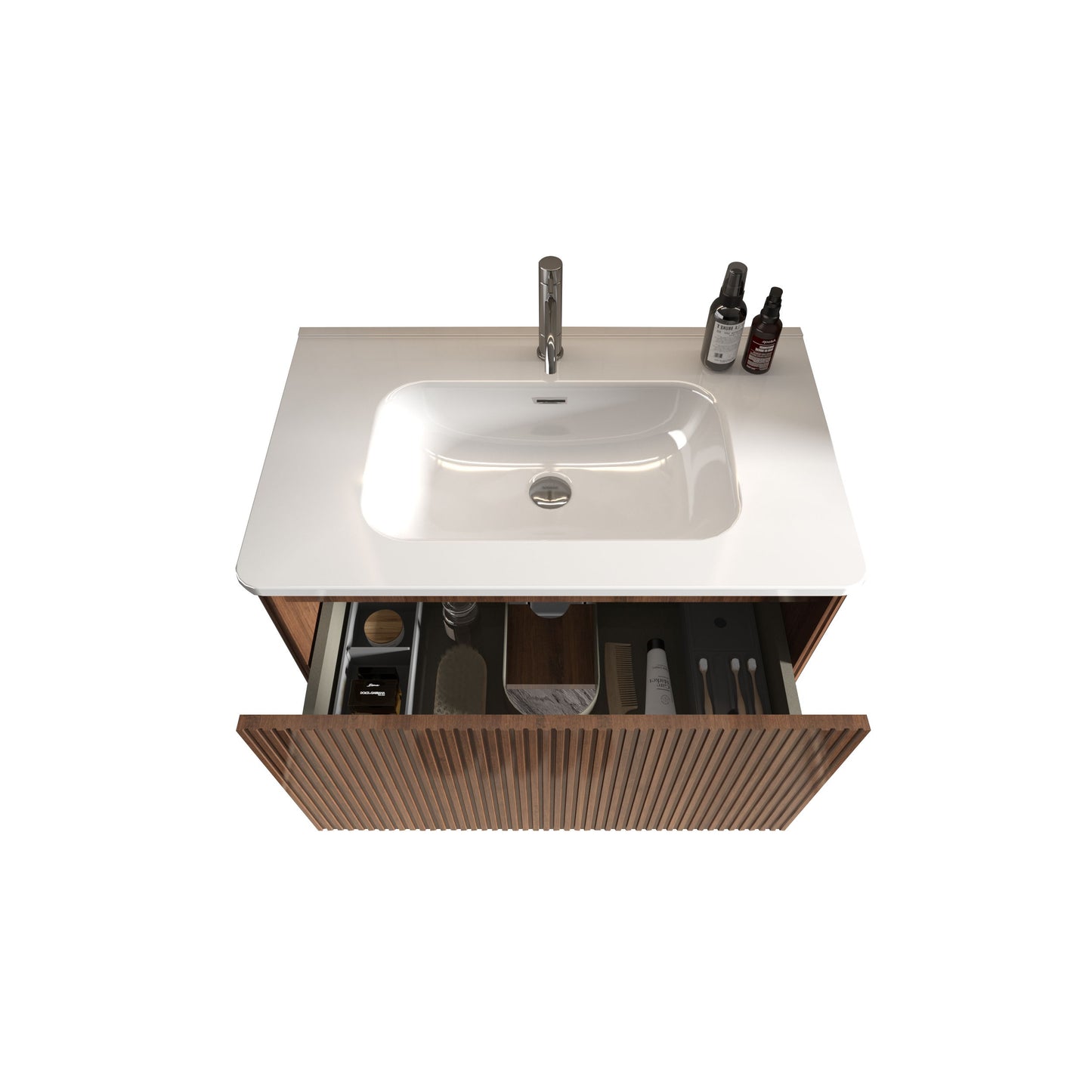 Etna - Striped Bathroom Vanity With Ceramic Sink, Wall Mounted Floating Bathroom Vanity For Modern Bathroom