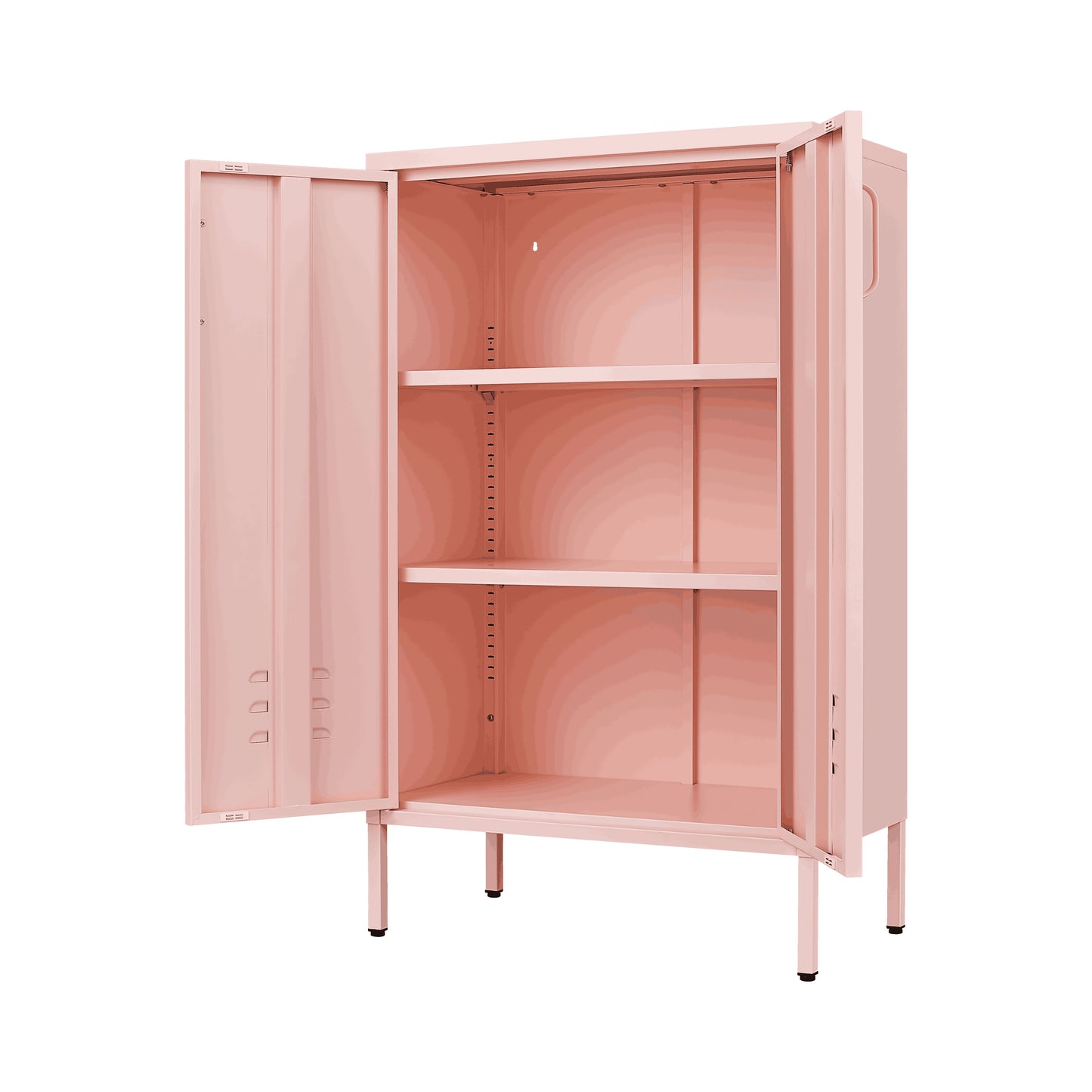 Pink Steel Double Door Cabinet With Handles, With Removable Dividers And Adjustable Height. Suitable For Living Room, Office, Bedroom, Study And Other Places - Pink