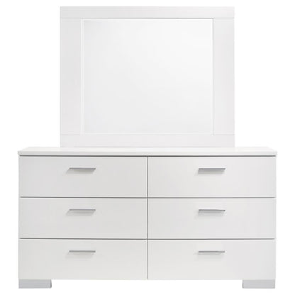 Felicity - 6-Drawer Wood Dresser With Mirror - White High Gloss