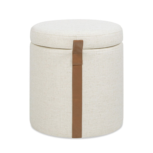 Brandy - Round Upholstered Storage Ottoman With Leather Accent