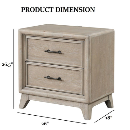 1 Piece Nightstand With Angled Feet, Dovetail Drawers, Bedroom Furniture - Oak