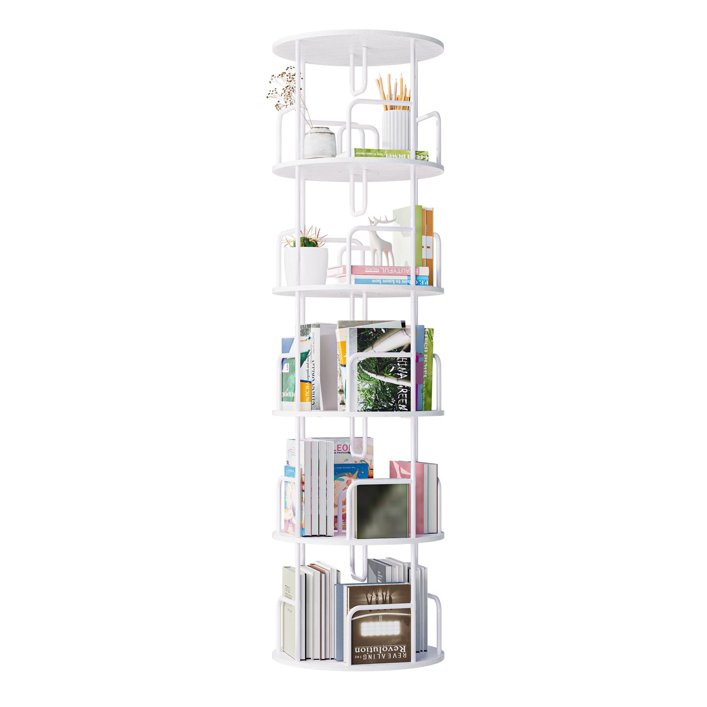 Rotating Bookshelf Tower 5 Tier Spinning 360 Degree Revolving Storage Shelf