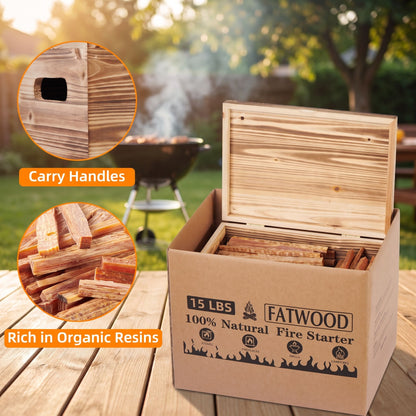 15 Lbs Fatwood Fire Starter Sticks With Box, 100% Natural Kindling Wood, Pine Firewood Firestarter For Campfire, Stove, Fireplace, Bonfires, Grill - Natural