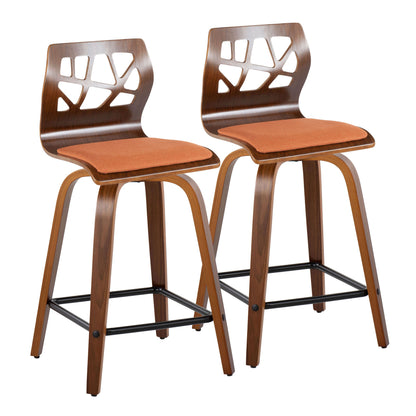 Folia - Mid Century Modern Fixed Height Counter Stool With Swivel With Square Footrest (Set of 2)