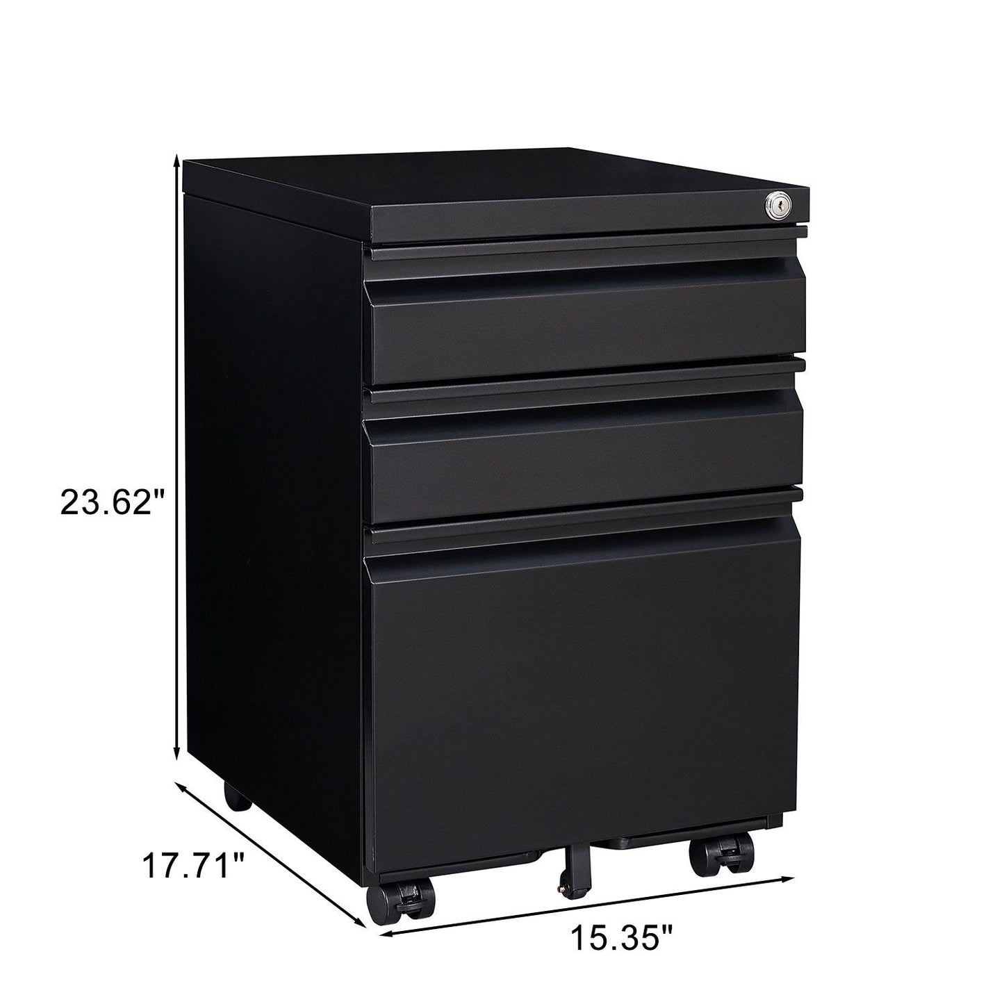 3-Drawer Mobile Filing Cabinet With Lock, Legal/Letter Storage