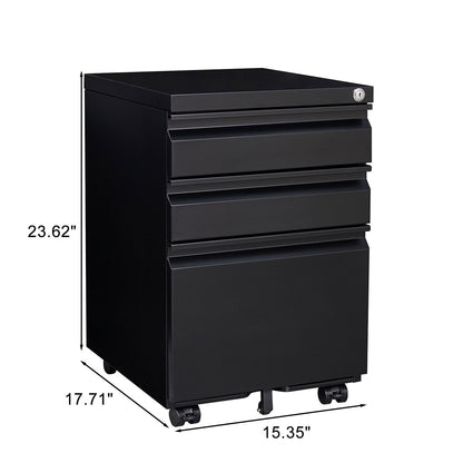3-Drawer Mobile Filing Cabinet With Lock, Legal/Letter Storage