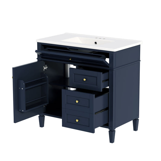 Bathroom Vanity With Top Sink, 2 Drawers, Tip Out Drawer