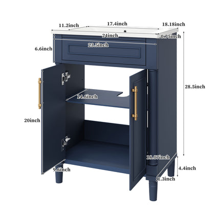Bathroom Vanity With Integrated Sink, 2 Door Cabinet, Single Sink For Small To Medium Bathrooms