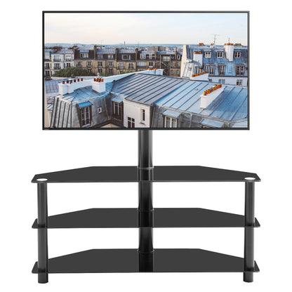 43.3" Multi-Function TV Stand Height Adjustable Bracket Swivel 3 Tier - Black