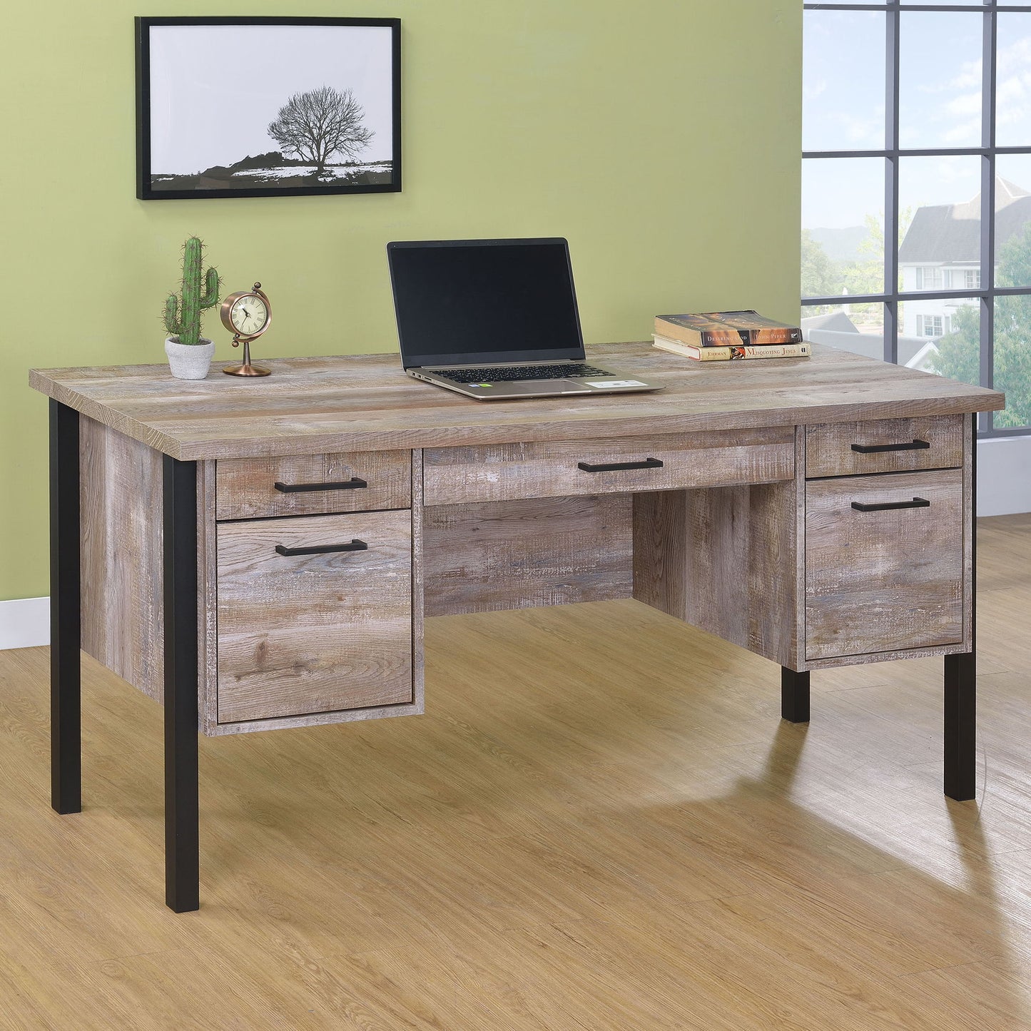 Azura - 4 Drawer Office Desk - Oak