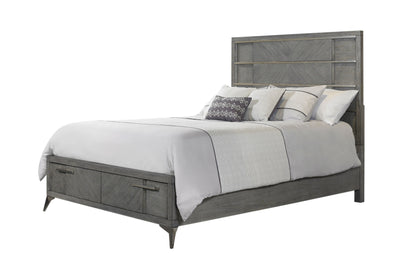 Queen Stoage Bed With Bookmatched Veneer - Gray