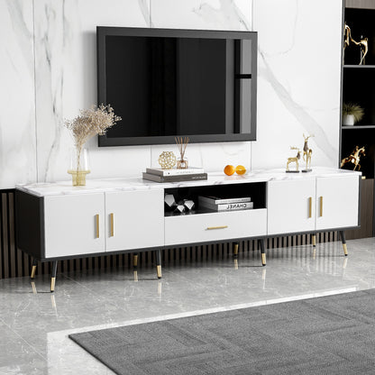 Modern TV Stand With 2 Cabinets & Open Compartments, Entertainment Center For Tvs Up To 80''
