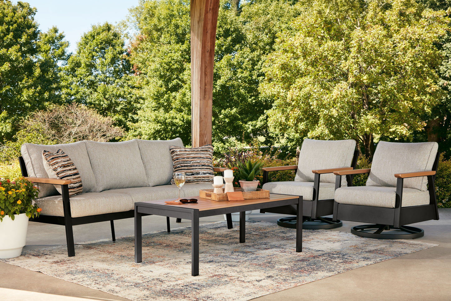 Carlsbad Beach - Sofa, Chairs, Table Set (Set of 4) - Dark Brown
