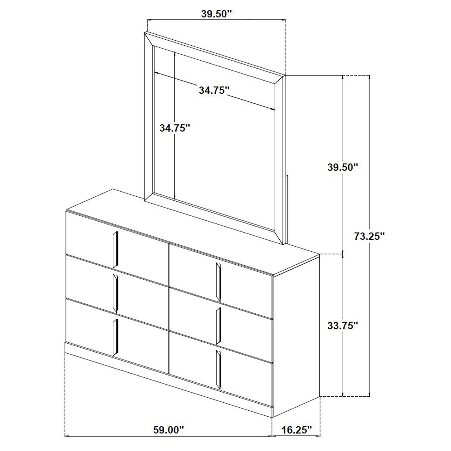 Lauryn - 6 Drawer Dresser With Mirror - Gloss White