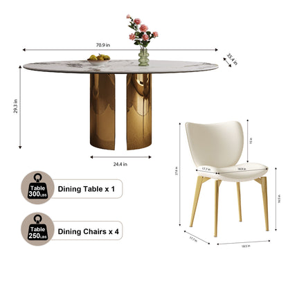 Steel Base Oval Sintered Stone Dining Table With 4 Chairs