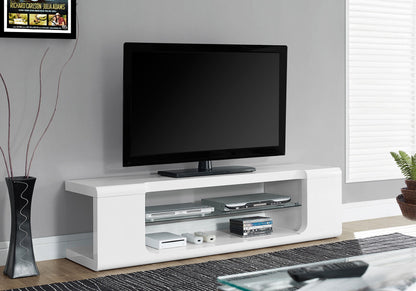 TV Stand, Console, Media Entertainment Center, Storage Shelves, Glossy Contemporary & Modern - White