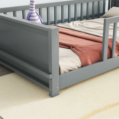 Floor Platform Bed With Built-In Book Storage Rack