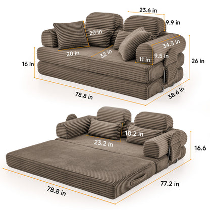Convertible Sleeper Sofa With & Side Storage Pocket, Foldable Upholstered Couch For Living Room