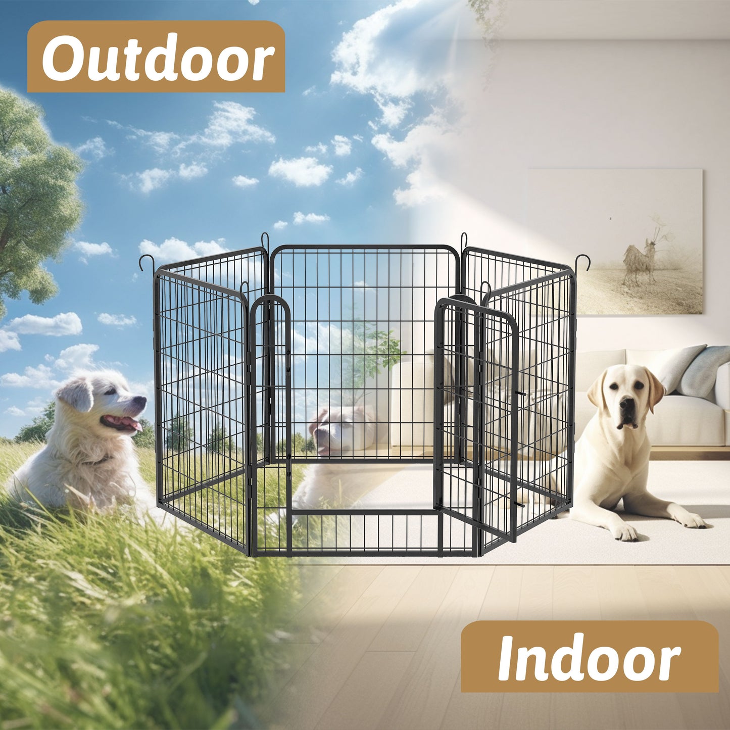 Heavy Duty Metal Playpen With Door, Dog Fence Pet Exercise Pen For Outdoor, Indoor