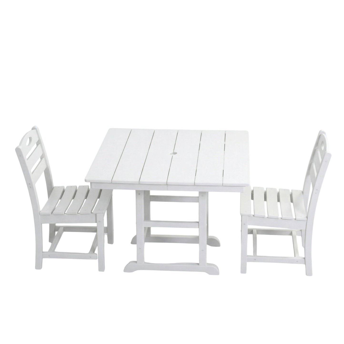Outdoor Patio Dining Set, Square Table With Umbrella Hole And Armless Chairs