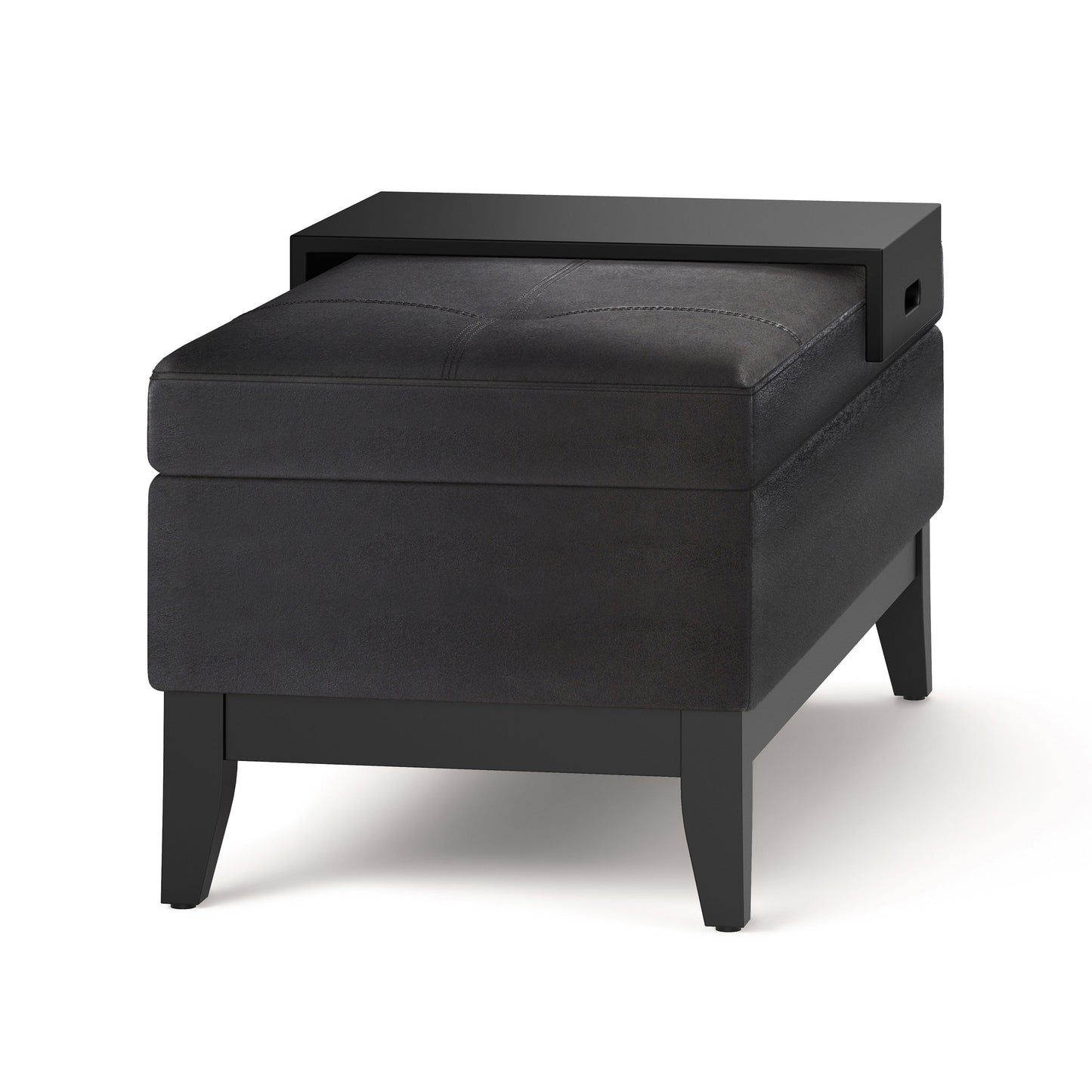 Oregon - Storage Ottoman Bench With Tray - Distressed Black